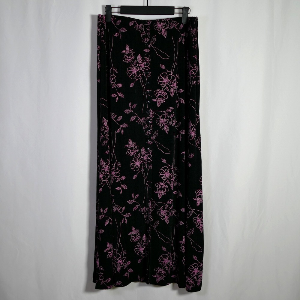 VTG Briggs New York Y2K Whimsigoth Maxi Skirt Size L Floral Buttons Fairy Grunge